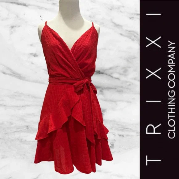 NWT Trixxi Printed Red Ruffled Fit & Flare Dress, Size S, MSRP‎ $59 - Picture 3 of 9